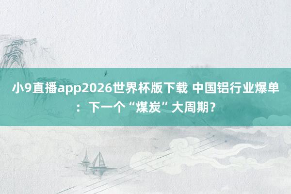 小9直播app2026世界杯版下载 中国铝行业爆单：下一个“煤炭”大周期？