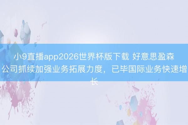 小9直播app2026世界杯版下载 好意思盈森：公司抓续加强业务拓展力度，已毕国际业务快速增长