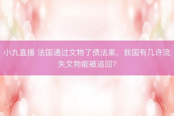 小九直播 法国通过文物了债法案,我国有几许流失文物能被追回?